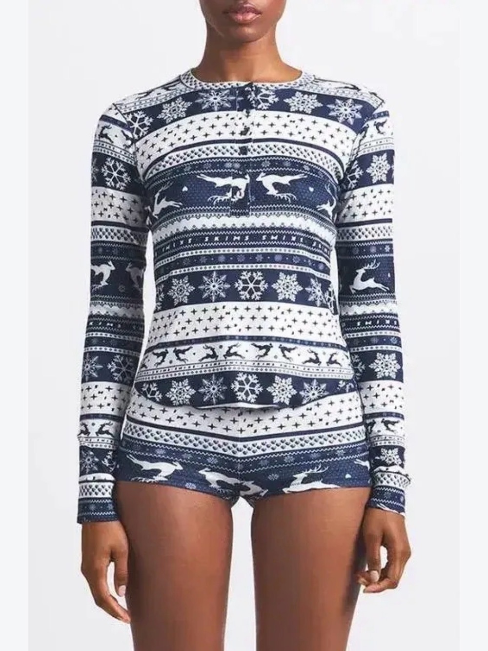 SKIMS FairIsle Plush Pointelle Pajama 2 Piece Set Logo Deer Snowflake